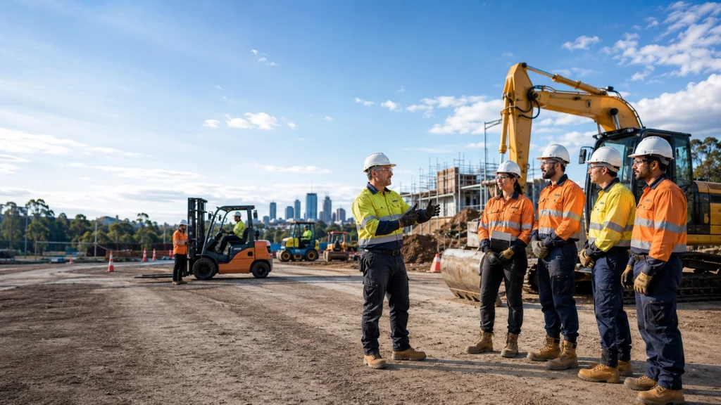 Construction training Australia with workers learning practical skills and safety